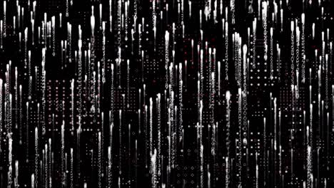 animation of computer circuitboard, over falling white light trails, on black