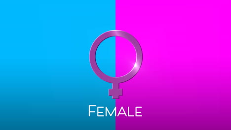 animación del símbolo de género femenino, en rosa y azul
