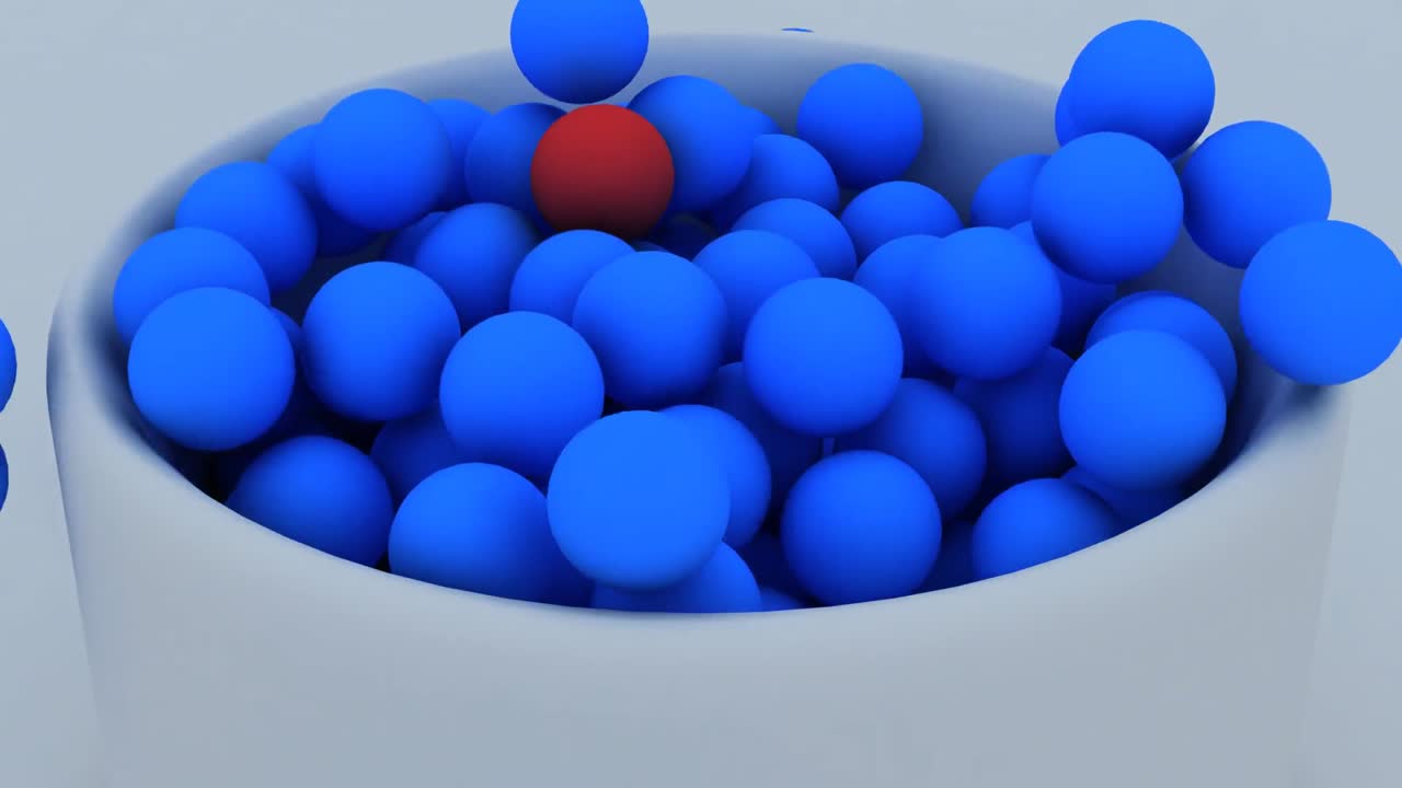 animación en 3d de bolas cayendo en una taza