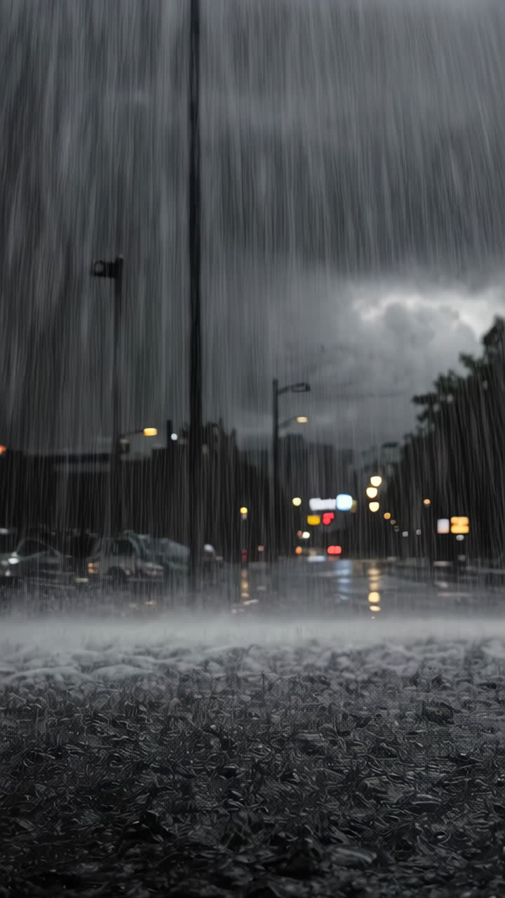 Heavy Rain on a City Street at Night