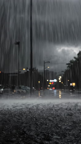 heavy rain on a city street at night