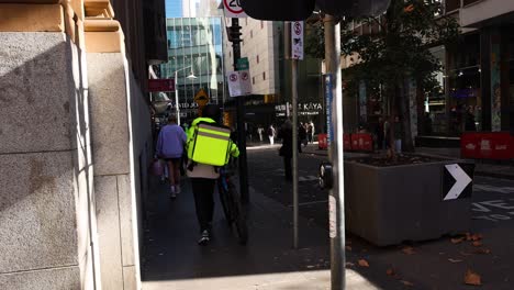 cyclist delivering goods in urban environment