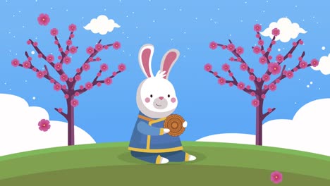 animación de mediados de otoño con conejo en el campamento