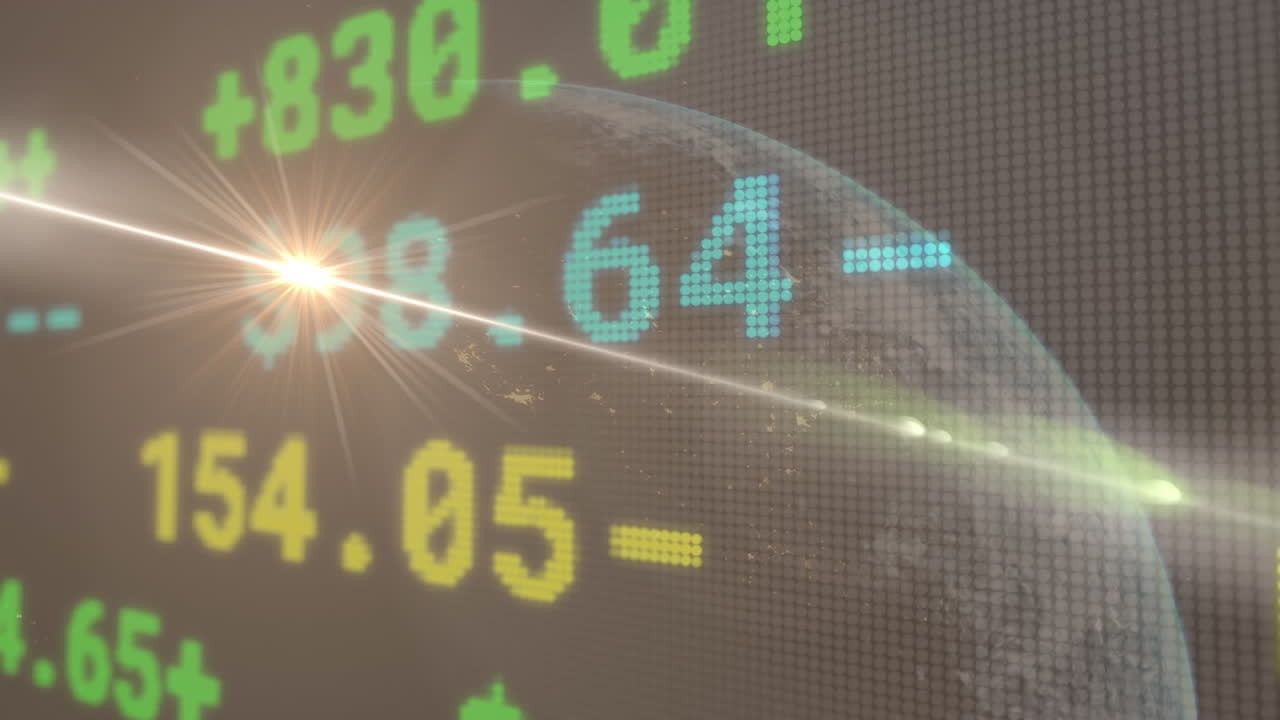 전 세계 를 가로질러 빛 의 흔적 을 가진 주식 시장 의 애니메이션