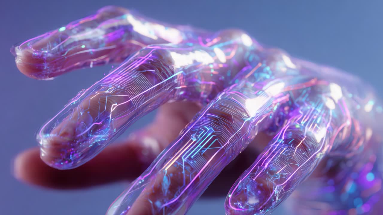 A Glimpse into the Future: Exploring the Intricate Design and Enhanced Functionality of a Futuristic Cybernetic Hand as it Transitions from an Open Gesture to a Fist, Symbolizing Strength and Potential