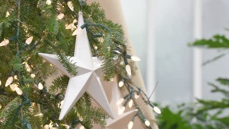 white star ornament on christmas tree