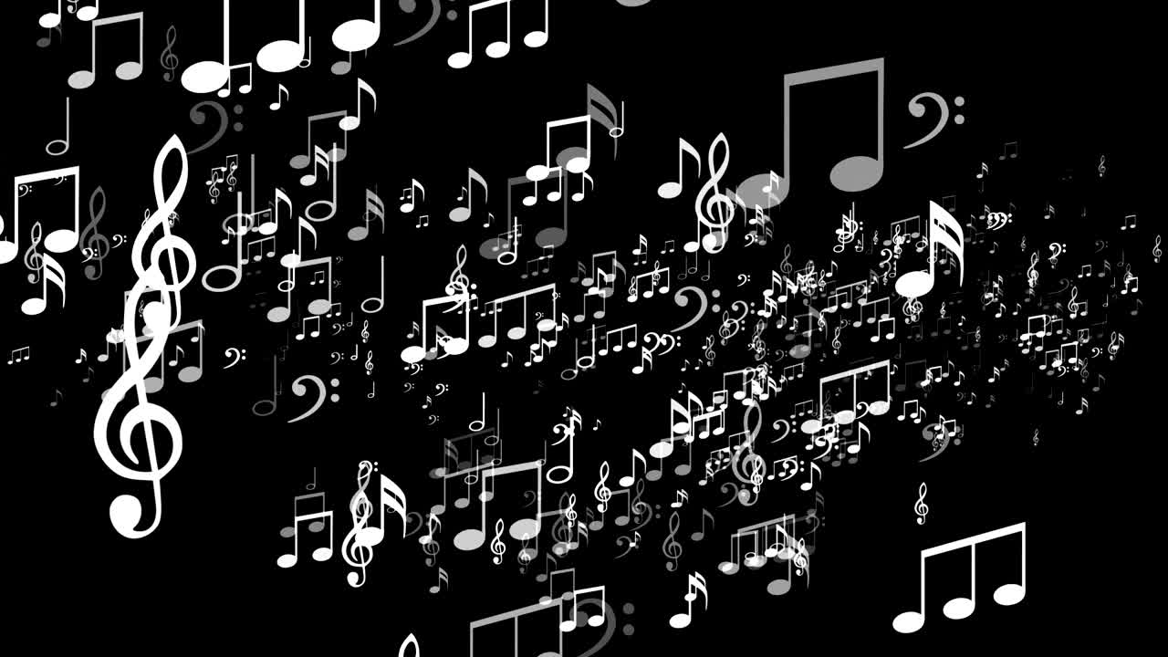 explosión de notas musicales al azar, animación,