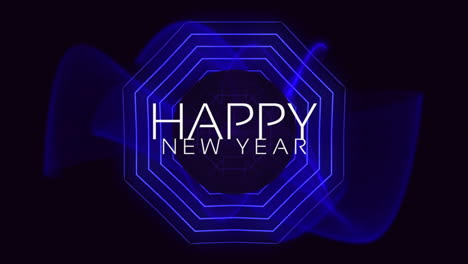 feliz año nuevo con líneas de neón y olas en gradiente negro