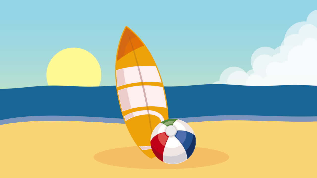 풍선 장면 애니메이션과 함께 서핑 보드