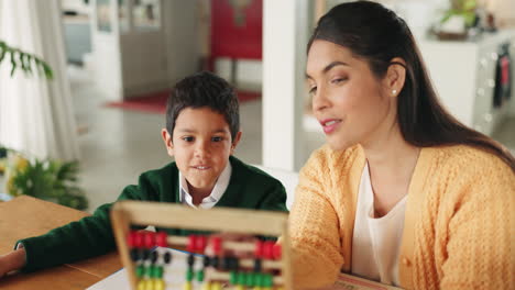 homework, math and mother with abacus for child