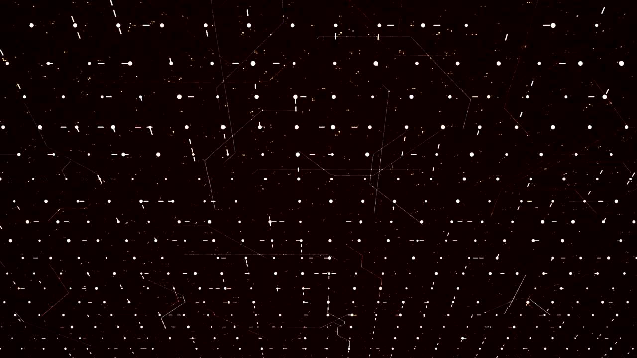 Abstract technological background and short segments in dark digital space. Animation. Flowing narrow lines creating square shaped grid, seamless loop