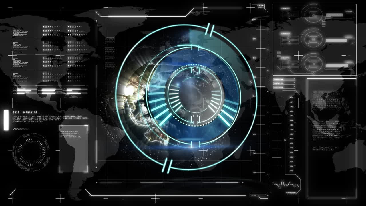 Animation of scope scanning over data processing on black background