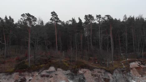 Aerial-shot-of-cliff-in-Ustka--in-winter