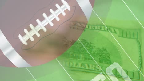 animación de billetes de dólar estadounidense y pelota de rugby