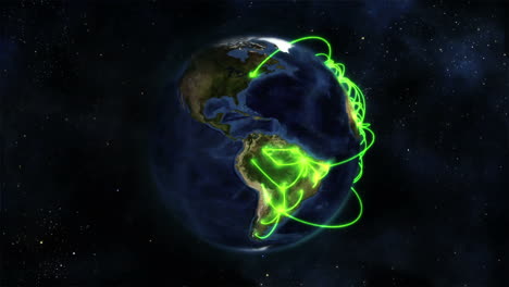 earth with green connections turning on itself with earth image courtesy of nasa.org