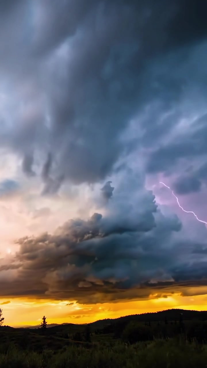 Time-lapse af dramatiske stormskyer med lyn ved solnedgang