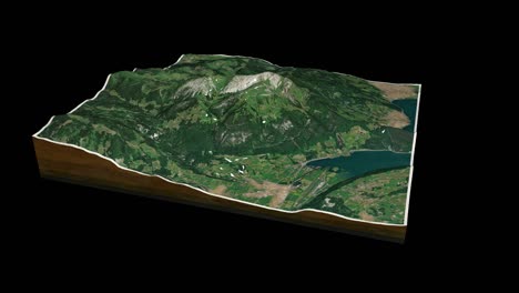 mapa del terreno del monte pilatus en 3d con animación de bucle de 360 grados