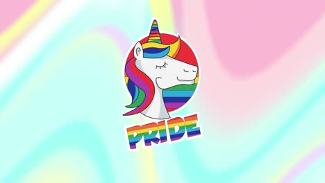 animación del orgullo del arco iris y el unicornio sobre un fondo pastel colorido