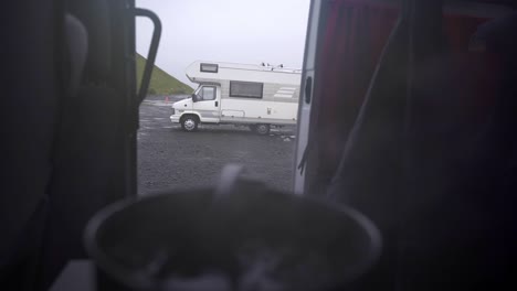 soup being prepared in traveling van