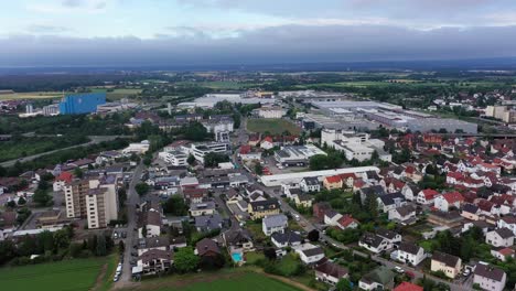 drone flight in germany over hessian district town gross gerau in the evening