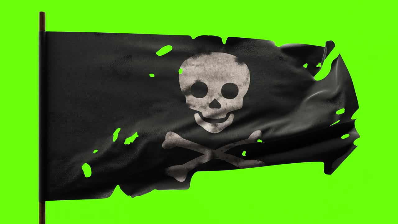 una vieja bandera pirata desgarrada agitando.