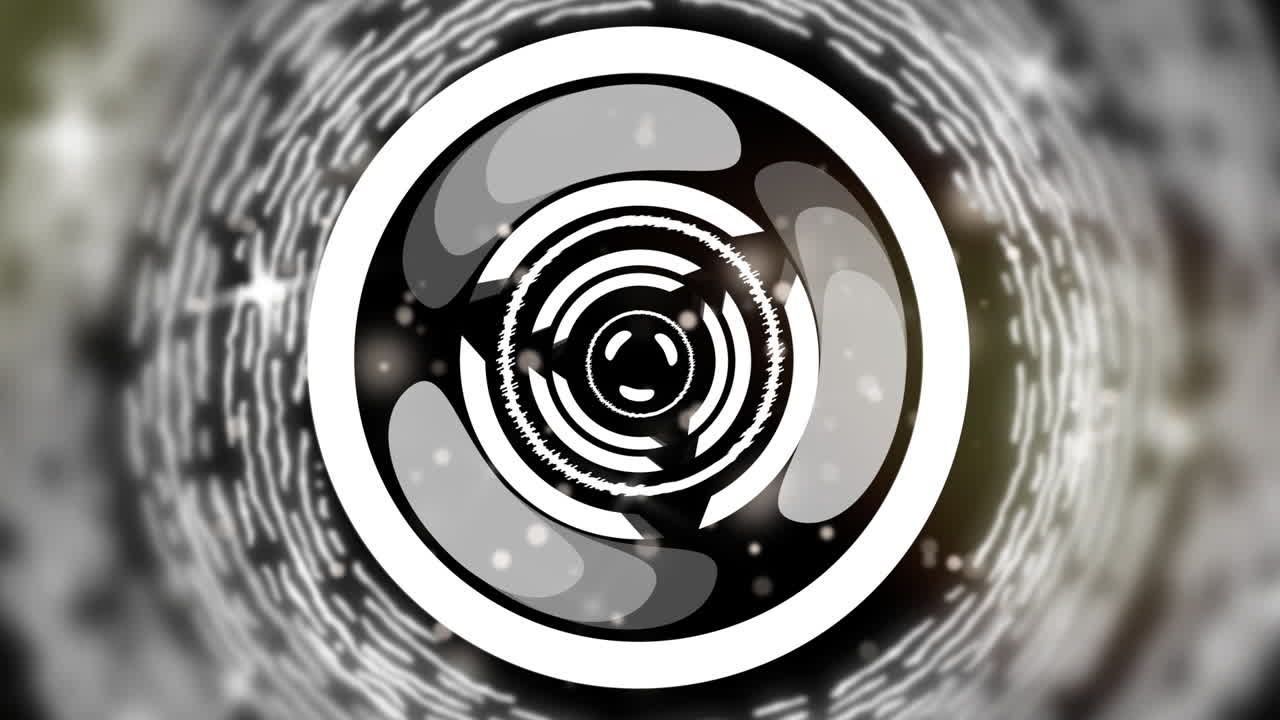 Animation of sparkling white circular scanner rotating on black background