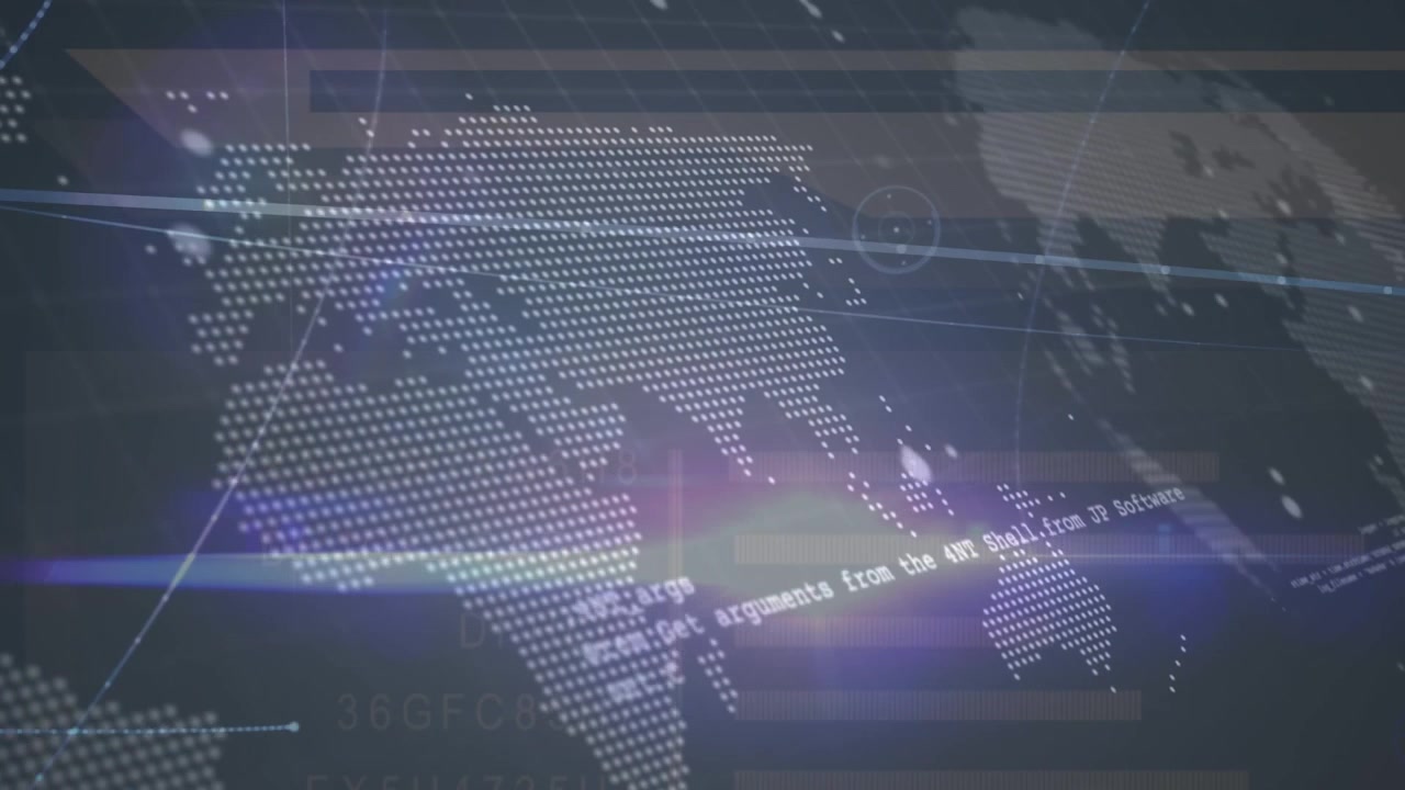 Animation of network of connections over data processing and world map