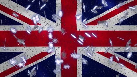 bandera del reino unido ondeando y nieve fondo cíclico para navidad y año nuevo, bucle