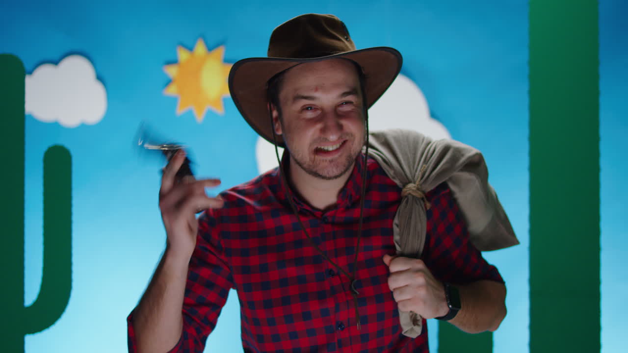 Funny Cowboy in a Cartoon Desert Scene