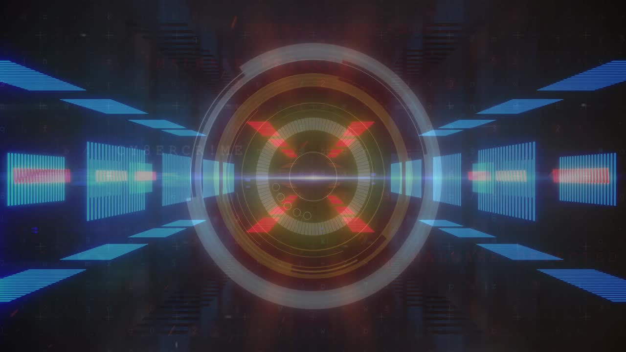 animación de rectángulos azules y rojos de neón brillantes con escaneo de alcance