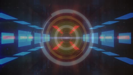 animación de rectángulos azules y rojos de neón brillantes con escaneo de alcance