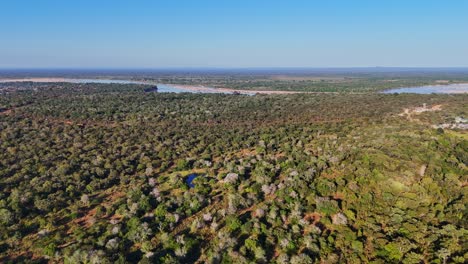 Drohnenflug-über-Den-Nyerere-Nationalpark-Mit-Blick-Auf-Einen-Großen-Safari-Fluss-In-Tansania,-Afrika