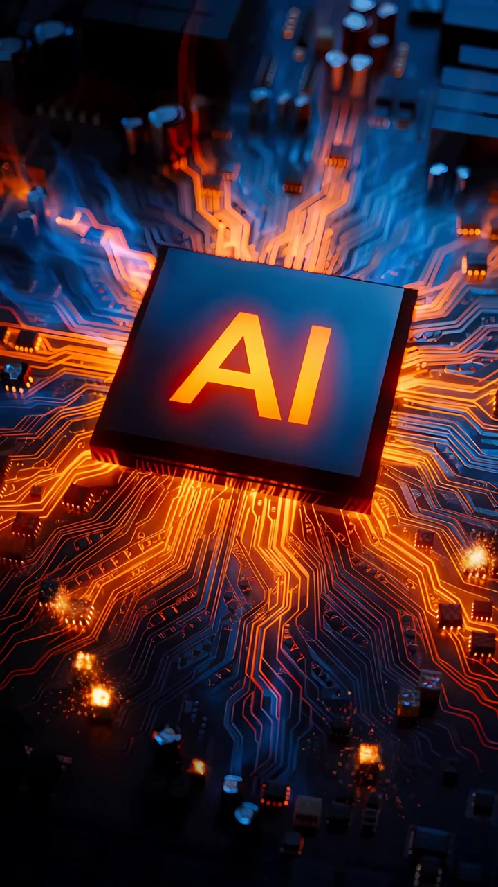 Sfondo Tecnologico Futuristico con Scheda Madre e Chip AI 4K