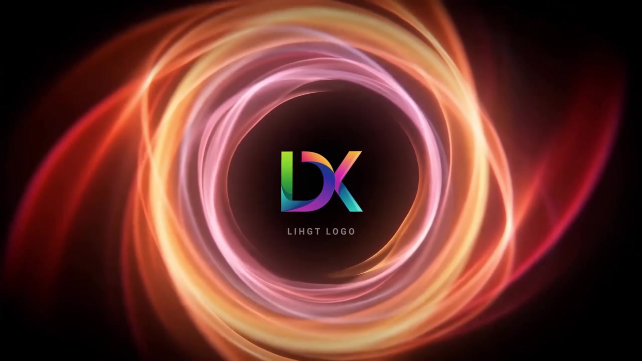 Abstrakt farverig logoafsløringsanimation med hvirvlende lyseffekter