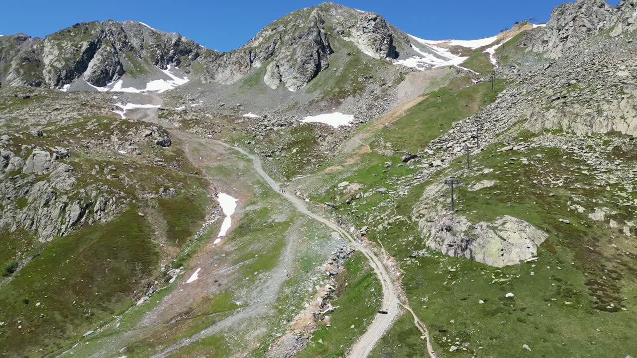 Saint Sorlin Glacier during summer in Isere Savoy, French Alps - Aerial Dolly Forward