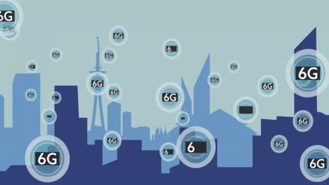 Animation-of-network-of-6g-text-over-cityscape