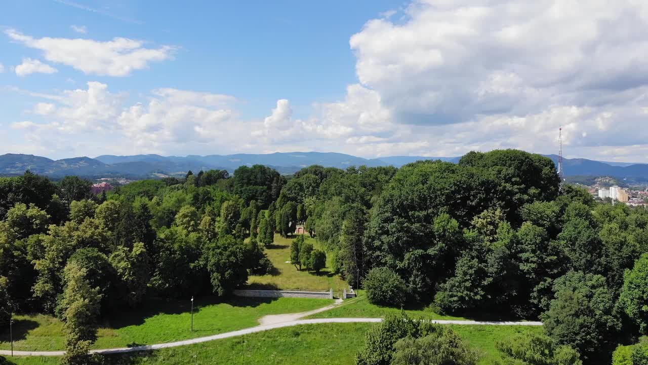 Aerial of a beautiful hill in Celje, the third largest town in Slovenia