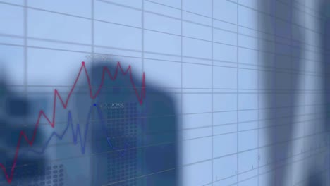 Animation-Verschiedener-Daten-Und-Statistikdiagramme-über-Dem-Finanzviertel-Der-Stadt