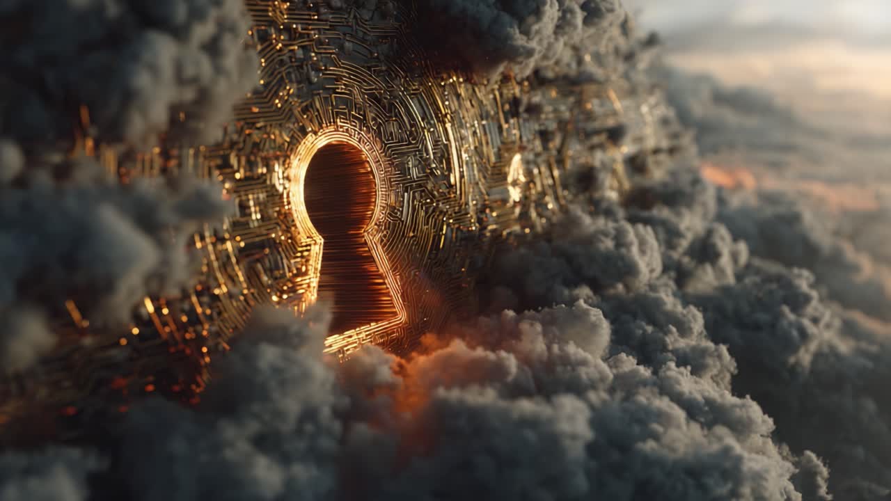 A captivating visual of a glowing keyhole surrounded by vibrant clouds, representing the intersection of technology and mystery, inviting exploration and discovery