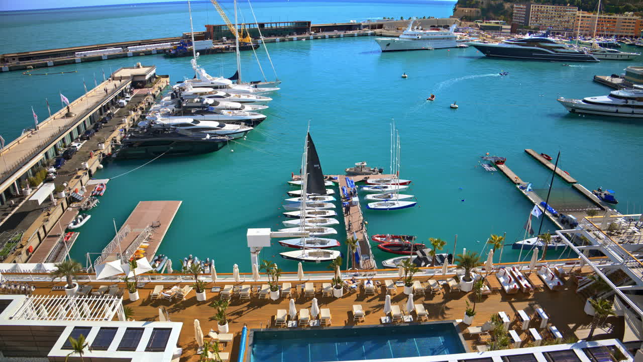 Aerial view of boats docked in the Monaco Marina