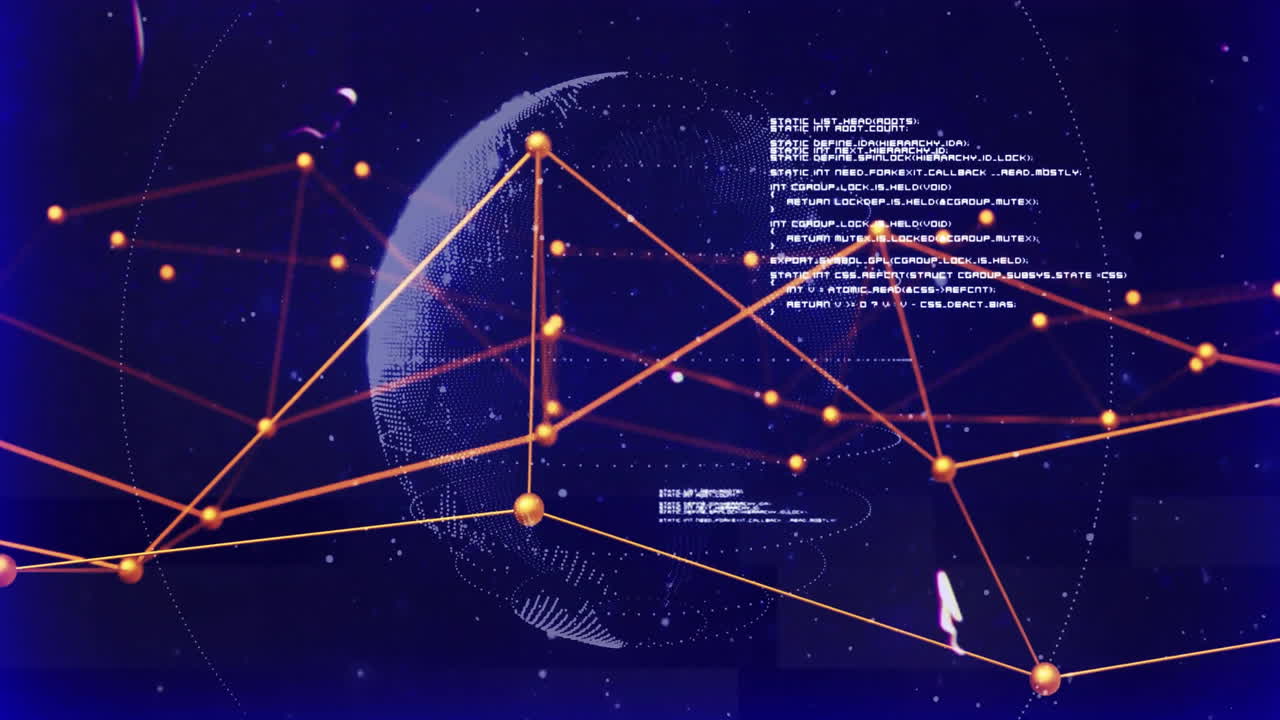 animación del procesamiento de datos y la red de conexiones en todo el mundo