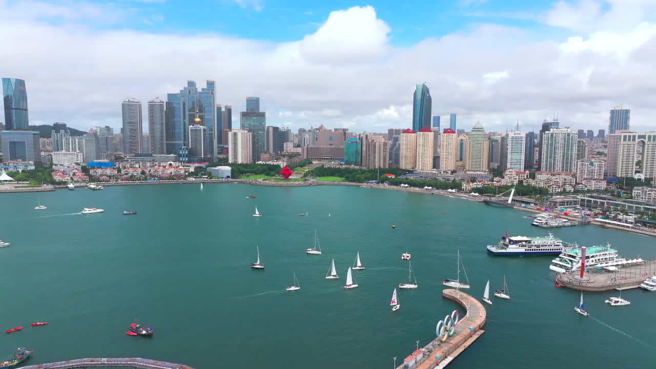 중국 칭다오 시의 항공 사진