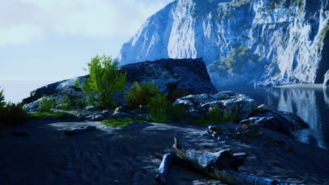 beautiful natural landscape with rocky shore and clear water during daylight