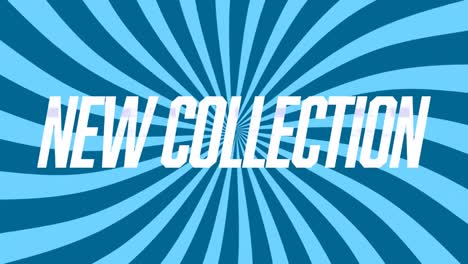 animation of new collection text in white over rotating radial blue stripes