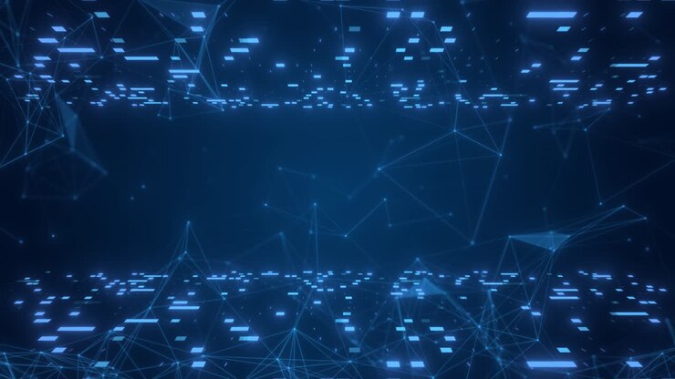 Sfondo di tecnologia digitale con strisce digitali e sfondo blu a plesso.