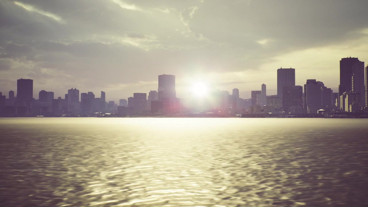 Early morning light kisses city skyline edges with tranquil bay below