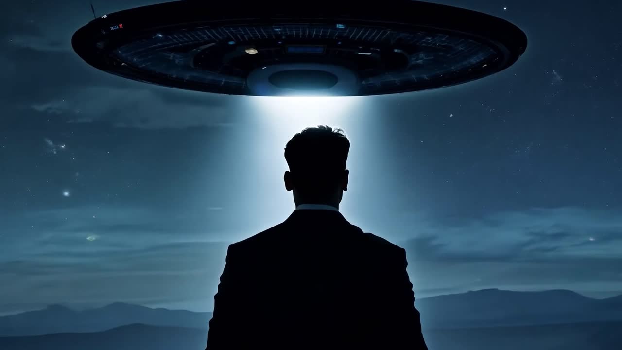 밤 하늘 에서 ufo 를 바라보는 사람