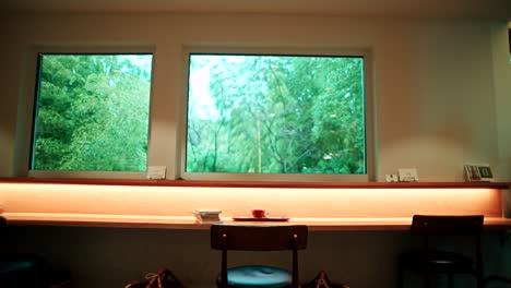 woman relaxing in a coffee shop with a view