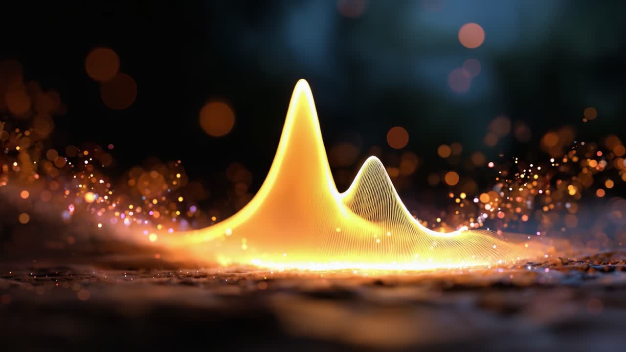 Forme d'onda dinamiche: una rappresentazione artistica delle onde sonore con particelle scintillanti in un display luccicante di luce e movimento per l'estetica visiva