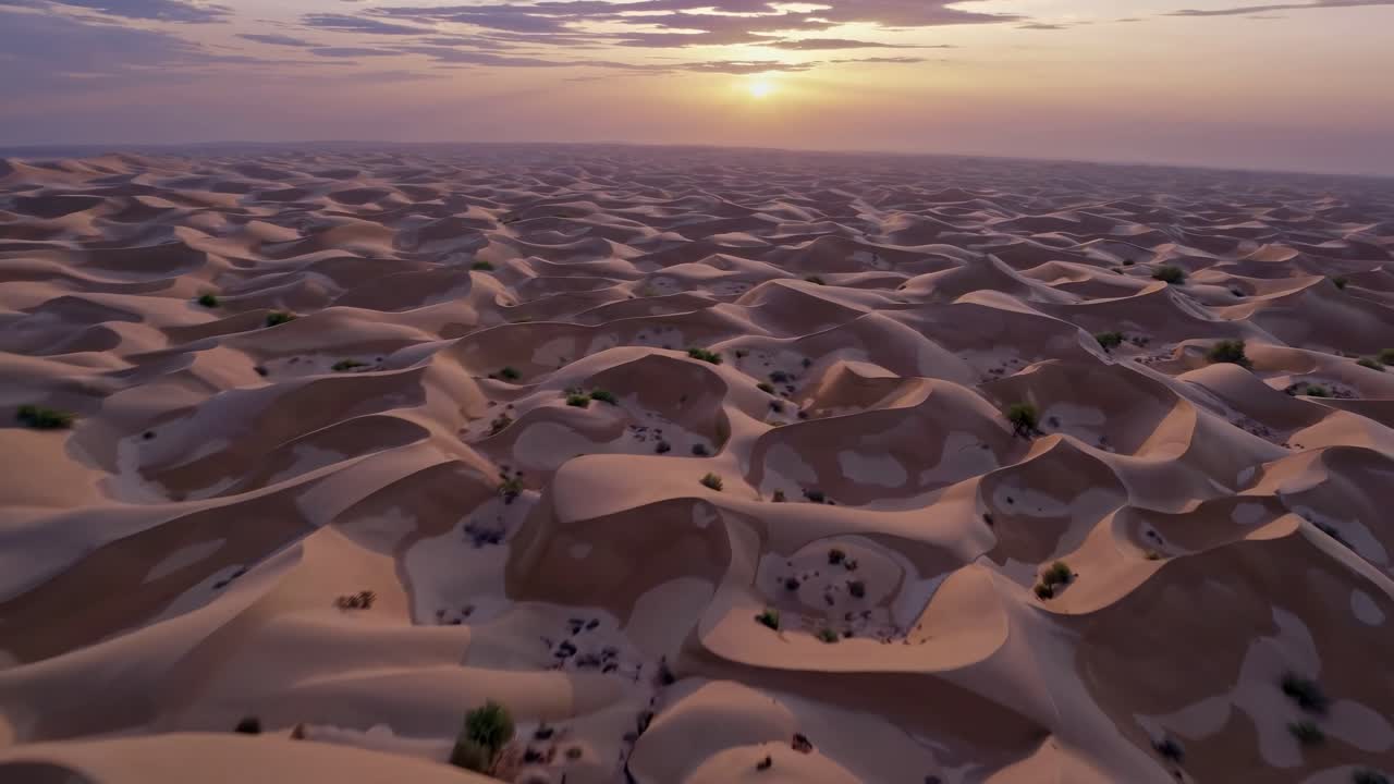 Golden sunlight highlighting sandy textures, revealing intricate dune patterns across barren desert landscape, showcasing natural beauty's elegant design